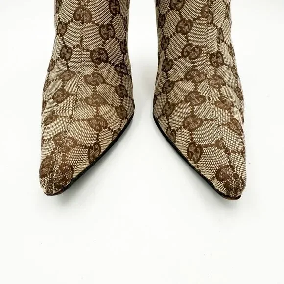 Gucci GG Canvas Ankle Boots Pointed Toe Heels Size 6.5 - Picture 3 of 12